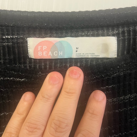 Free People Beach Top asymmetrical cover up ribbed stripped charcoal gray size S - Picture 7 of 7